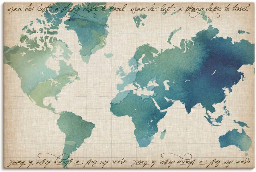 Artland Artprint op linnen Waterverf wereldkaart gespannen op een spieraam - Foto 3