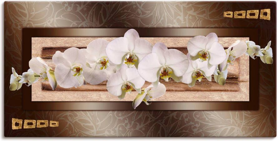 Artland Artprint op linnen Witte orchideeën met gouden vierkanten - Foto 4
