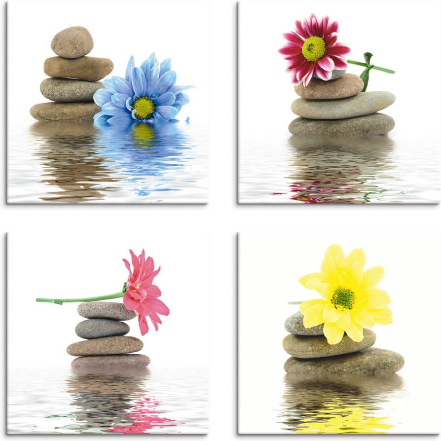 Artland Artprint op linnen Zen therapie-stenen met bloemen (4-delig) - Foto 3