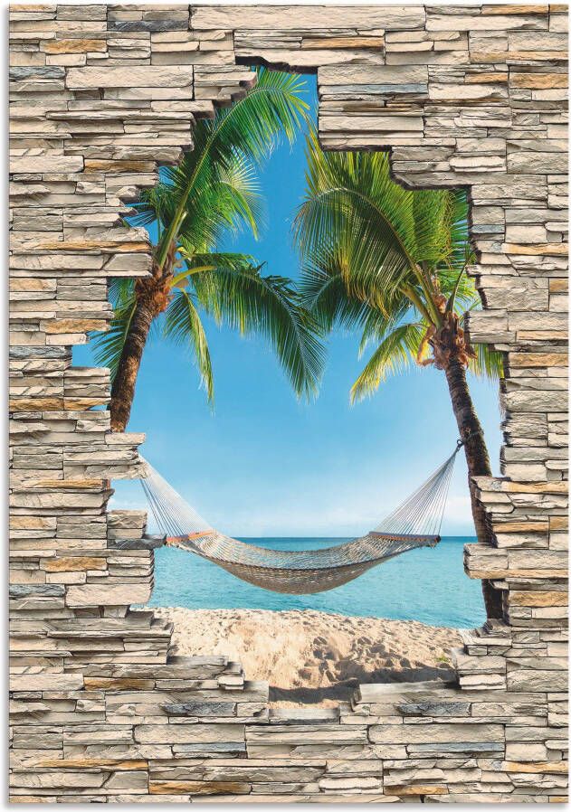 Artland Artprint Palm Beach Caribische hangmat steen als artprint van aluminium artprint voor buiten poster in diverse formaten