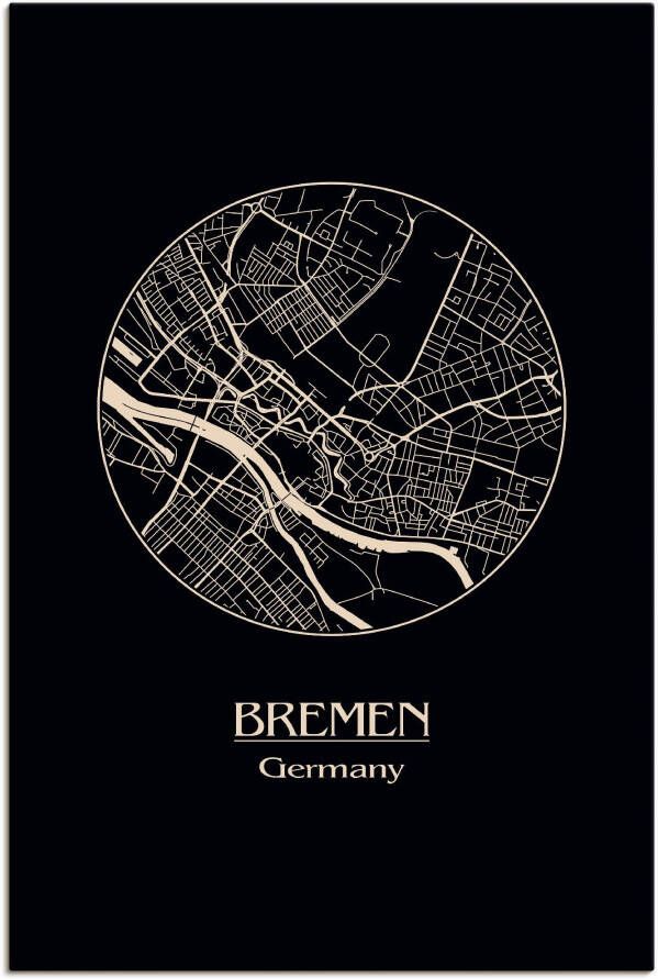 Artland Artprint Retro kaart Bremen Duitsland cirkel als artprint op linnen poster in verschillende formaten maten