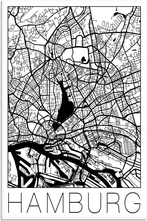 Artland Artprint Retro kaart Hamburg Duitsland als artprint op linnen poster in verschillende formaten maten - Foto 1