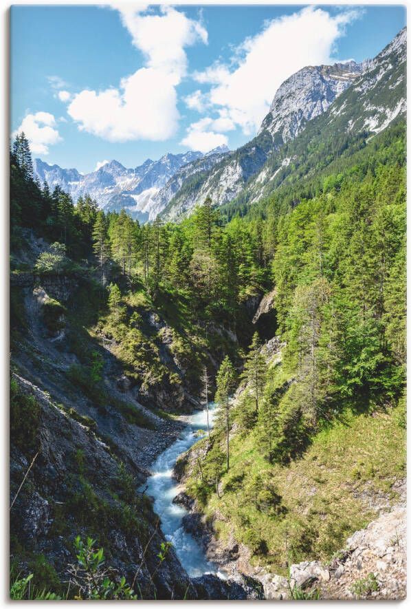 Artland Artprint op linnen Rivier kronkelt zich door dal