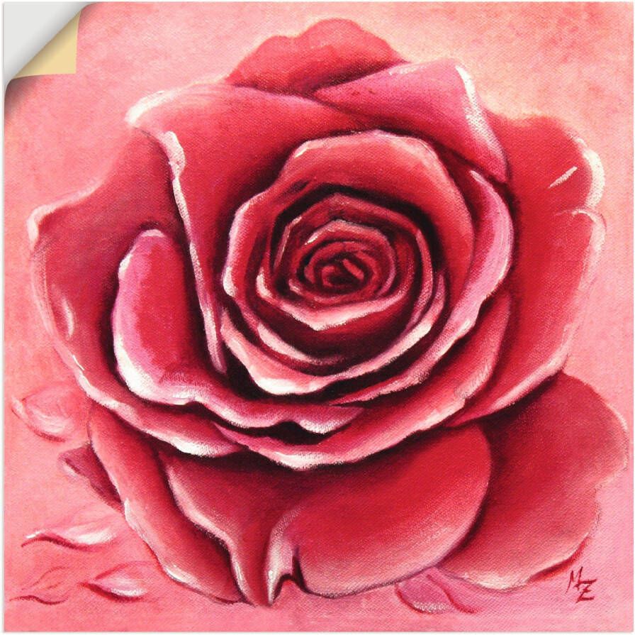 Artland Artprint Rode roos met de hand geschilderd als artprint van aluminium artprint op linnen muursticker verschillende maten
