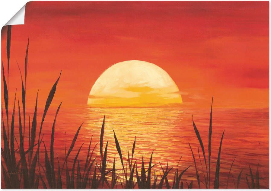 Artland Artprint Rode zonsondergang bij de oceaan als artprint van aluminium artprint voor buiten artprint op linnen poster muursticker