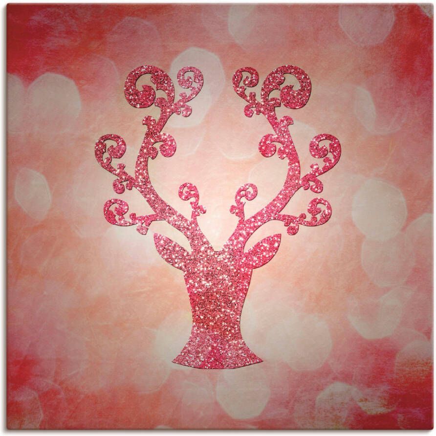Artland Artprint Roze glinsterende ree als artprint op linnen in verschillende maten - Foto 3