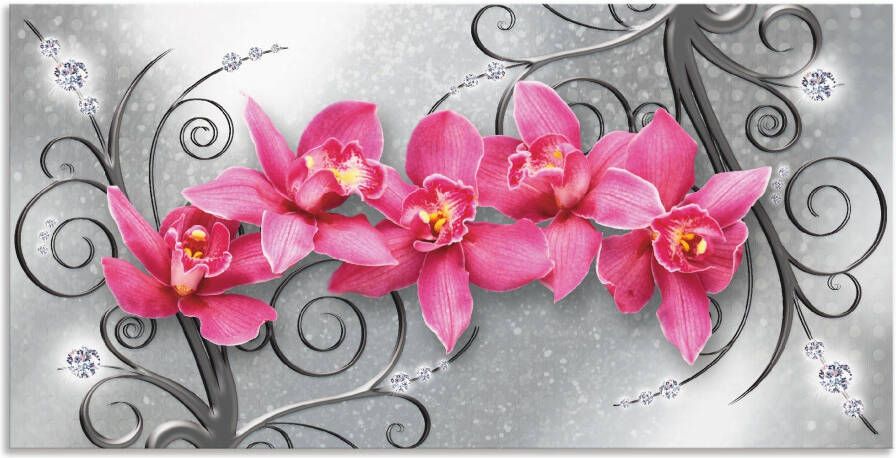 Artland Artprint Roze pioenrozen in glazen vaas Roze orchideeën op ornamenten als artprint van aluminium artprint voor buiten artprint op linnen poster muursticker - Foto 5