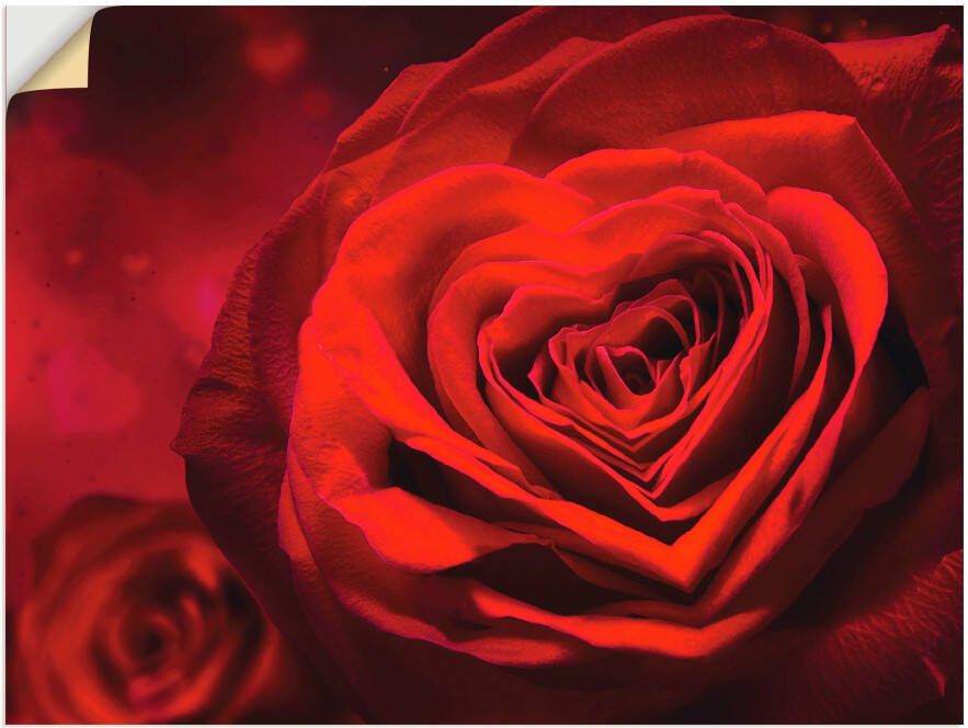 Artland Artprint Valentijnsuitnodiging met harten en rozen als artprint op linnen poster muursticker in verschillende maten