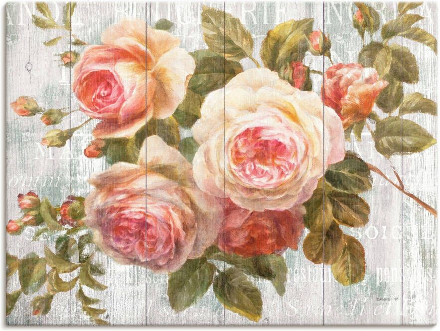 Artland Artprint Vintage rozen op hout als artprint op linnen poster muursticker in verschillende maten - Foto 4