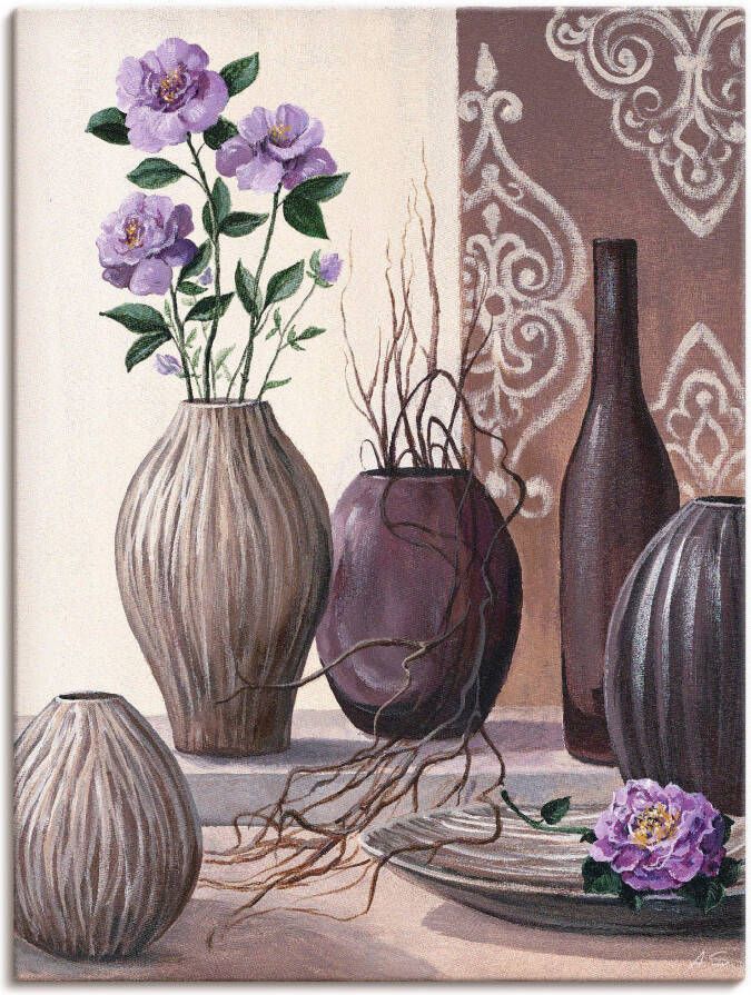 Artland Artprint Violette rozen en bruine vazen als artprint op linnen in verschillende maten - Foto 4