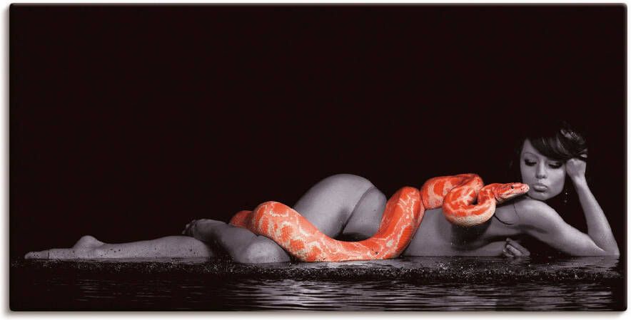 Artland Artprint Vrouw in water liggend met python als artprint op linnen poster muursticker in verschillende maten