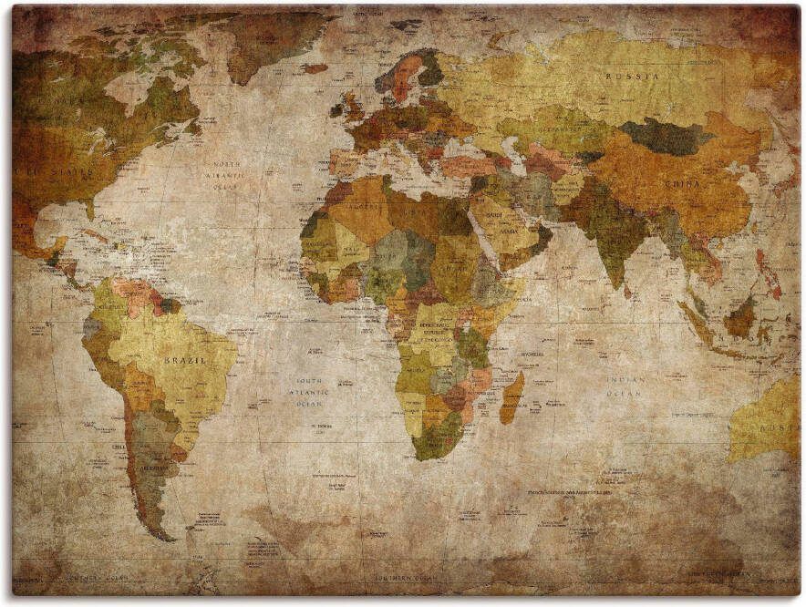 Artland Artprint Wereldkaart als artprint van aluminium artprint voor buiten artprint op linnen poster muursticker - Foto 6