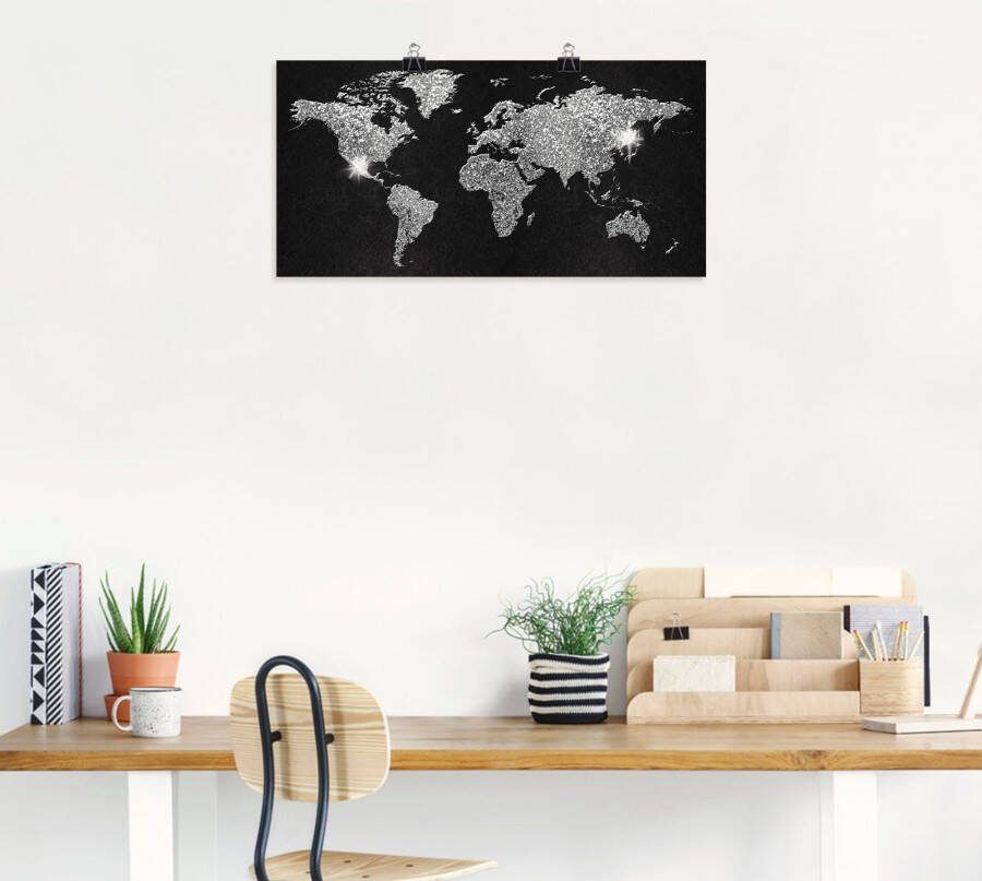 Artland Artprint Wereldkaart glitter als artprint van aluminium artprint voor buiten artprint op linnen poster muursticker - Foto 8