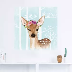 Artland Artprint Wild ree met bloemen in blauw bos in vele afmetingen & productsoorten artprint van aluminium artprint voor buiten artprint op linnen poster muursticker wandfolie ook geschikt voor de badkamer (1 stuk)