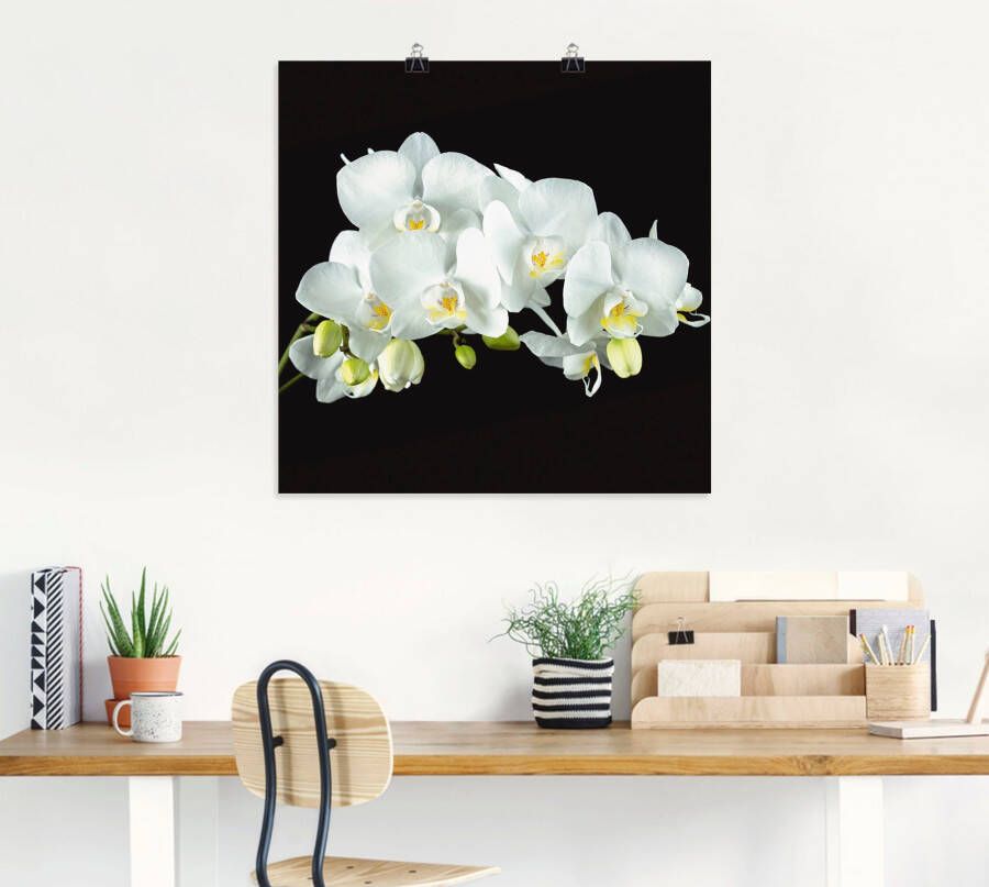 Artland Artprint Witte orchidee op een zwarte achtergrond als artprint op linnen poster muursticker in verschillende maten - Foto 4