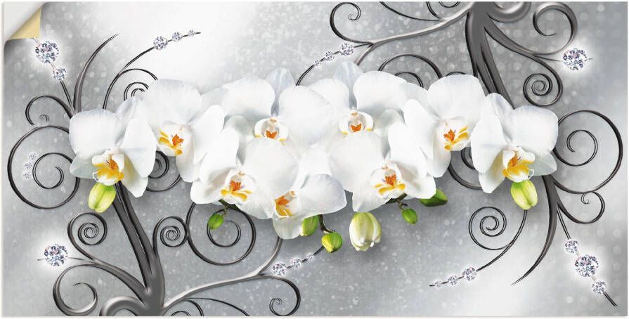 Artland Artprint Witte orchideeën op ornamenten als artprint van aluminium artprint voor buiten artprint op linnen poster muursticker