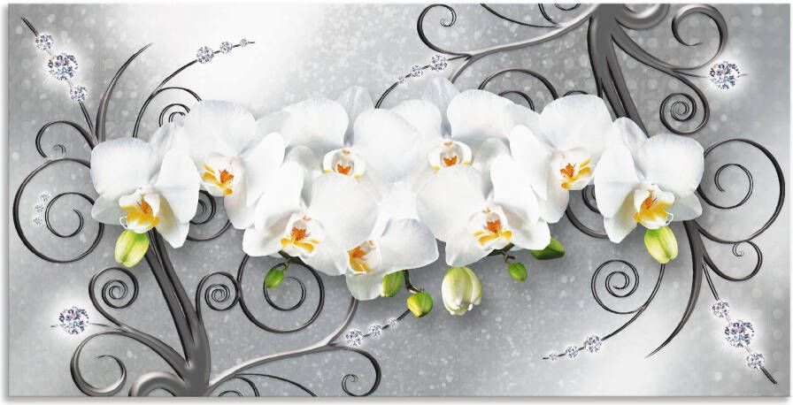 Artland Artprint Witte orchideeën op ornamenten als artprint van aluminium artprint voor buiten artprint op linnen poster muursticker - Foto 5