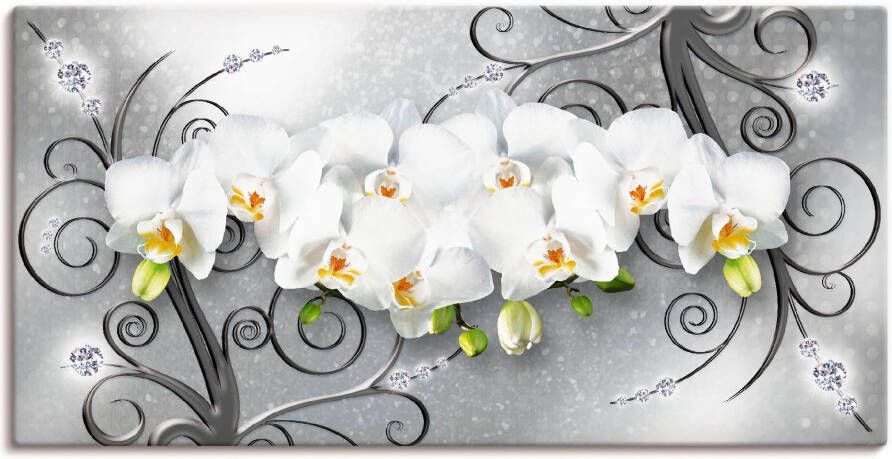 Artland Artprint Witte orchideeën op ornamenten als artprint van aluminium artprint voor buiten artprint op linnen poster muursticker - Foto 4