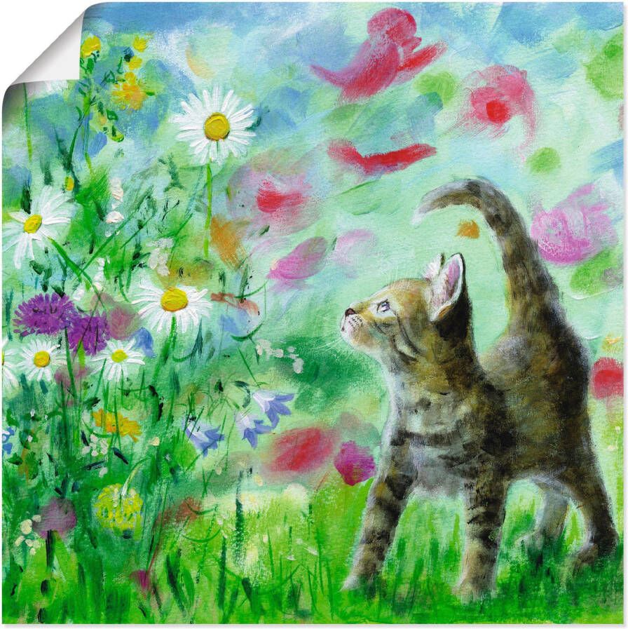 Artland Artprint Zomerweide met katje als artprint op linnen poster muursticker in verschillende maten - Foto 5