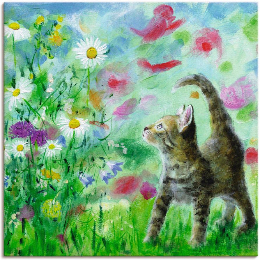 Artland Artprint Zomerweide met katje als artprint op linnen poster muursticker in verschillende maten