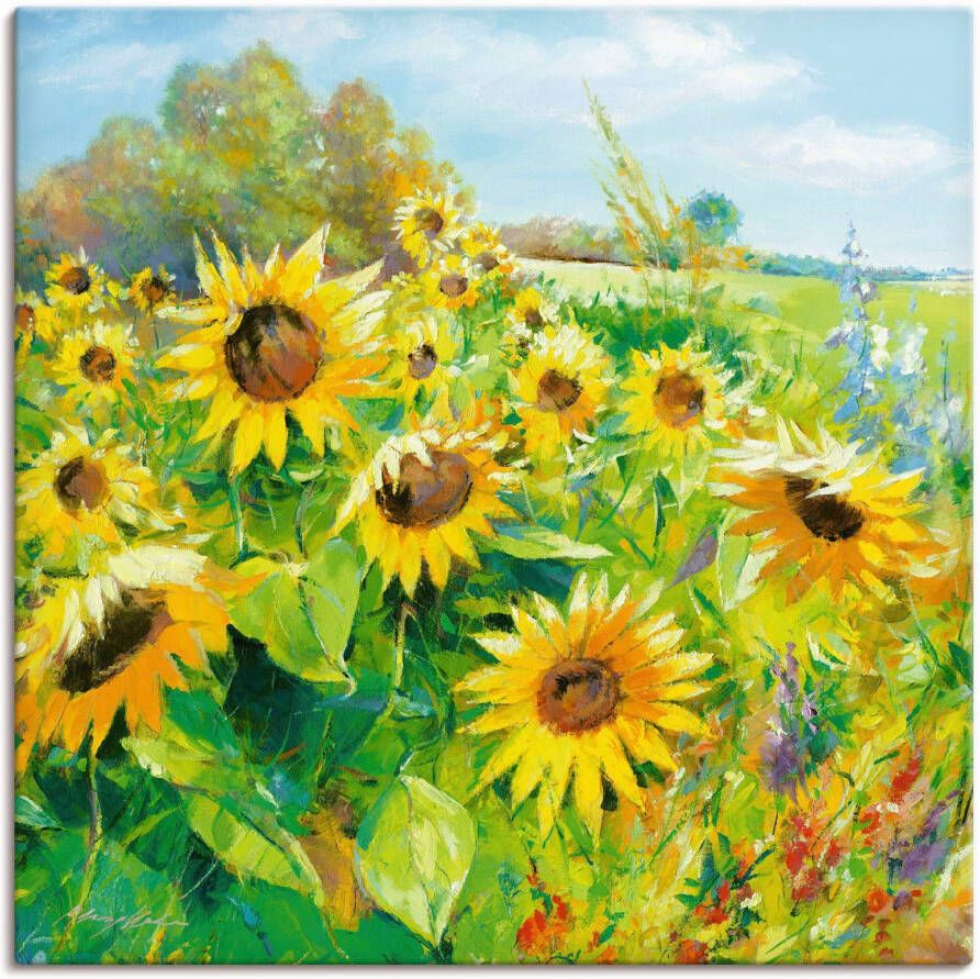 Artland Artprint Zomerweide met zonnebloemen als artprint van aluminium artprint voor buiten artprint op linnen poster muursticker - Foto 2