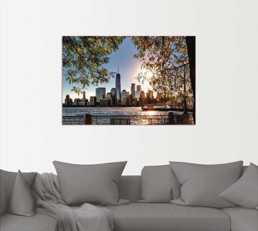 Artland Artprint Zonsopkomst boven New York als artprint van aluminium artprint voor buiten artprint op linnen poster muursticker