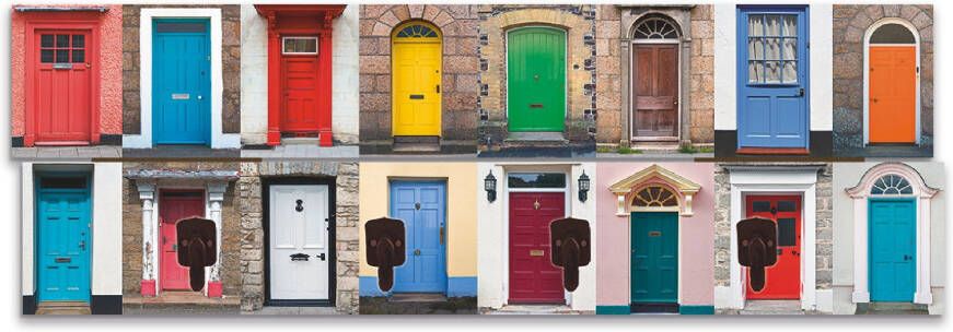 Artland Kapstok Fotocollage van 32 kleurrijke voordeuren