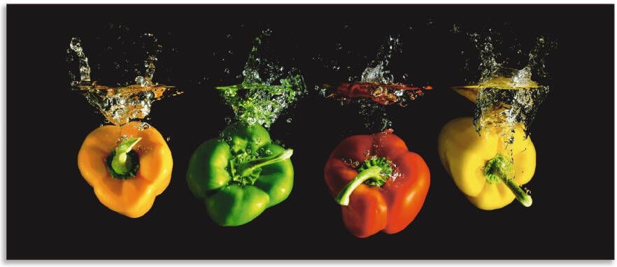 Artland Keukenwand Paprika's vallen in het water Aluminium spatscherm met plakband gemakkelijke montage - Foto 4