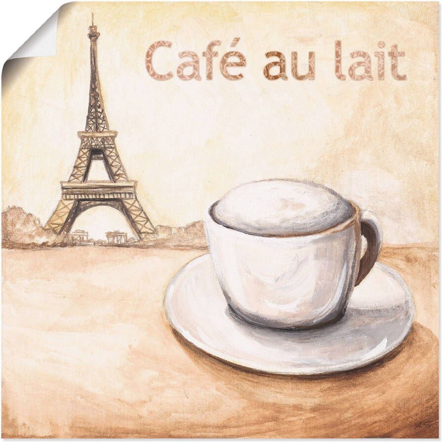 Artland Poster Café au lait in Parijs als artprint van aluminium artprint op linnen muursticker of poster in verschillende maten - Foto 1