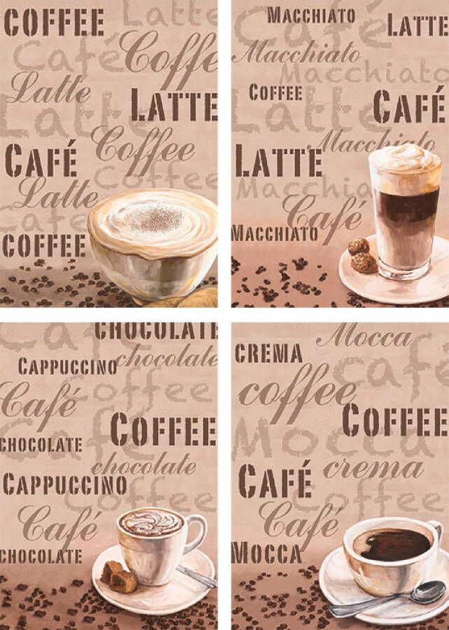Artland Poster Café au lait latte MacchiatoChocolade (4 stuks)