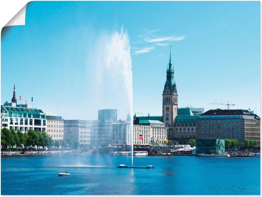 Artland Poster Hamburg Alsterfontein met stadhuis als artprint van aluminium artprint op linnen muursticker of poster in verschillende maten