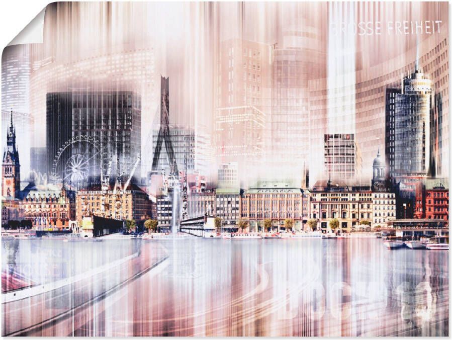 Artland Poster Hamburg skyline abstracte collage II als artprint op linnen muursticker of poster in verschillende maten
