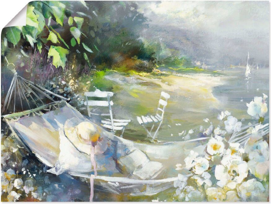 Artland Poster Hangmat in de buurt van de zee als artprint op linnen muursticker of poster in verschillende maten - Foto 5