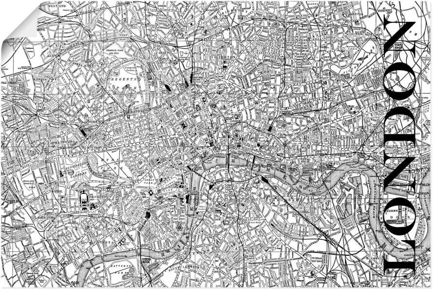 Artland Poster Londen Kaart straten kaart als artprint van aluminium artprint op linnen muursticker of poster in verschillende maten - Foto 5