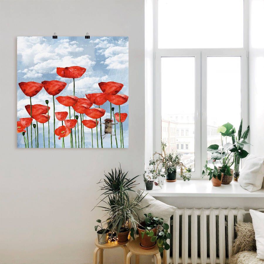 Artland Poster Muis in veld klaprozen op een bewolkte dag als artprint van aluminium artprint op linnen muursticker of poster in verschillende maten - Foto 4