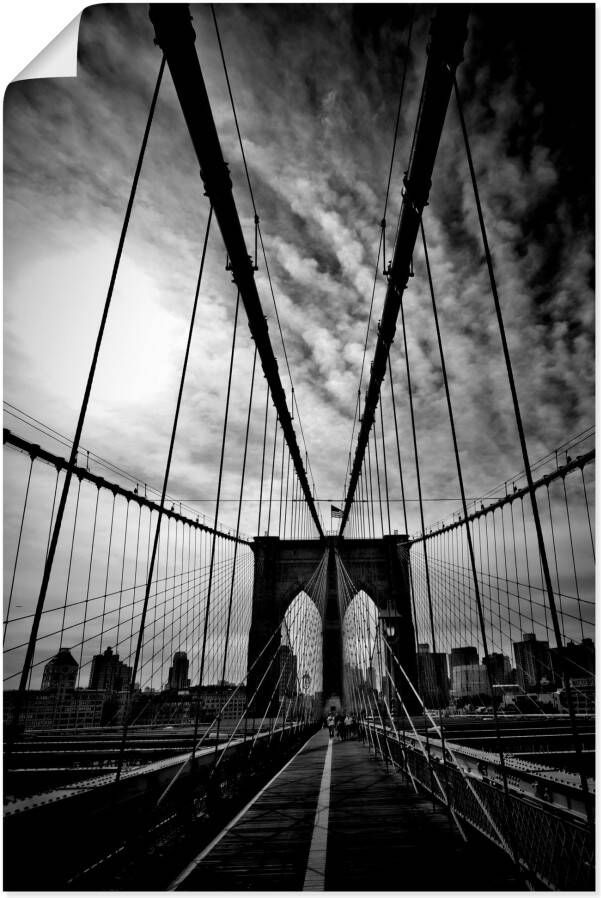 Artland Poster New York City Machtige Brooklyn Bridge als artprint van aluminium artprint op linnen muursticker of poster in verschillende maten - Foto 1