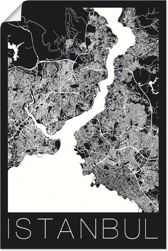 Artland Poster Retro kaart Istanbul zwart & wit als artprint van aluminium artprint op linnen muursticker of poster in verschillende maten - Foto 4