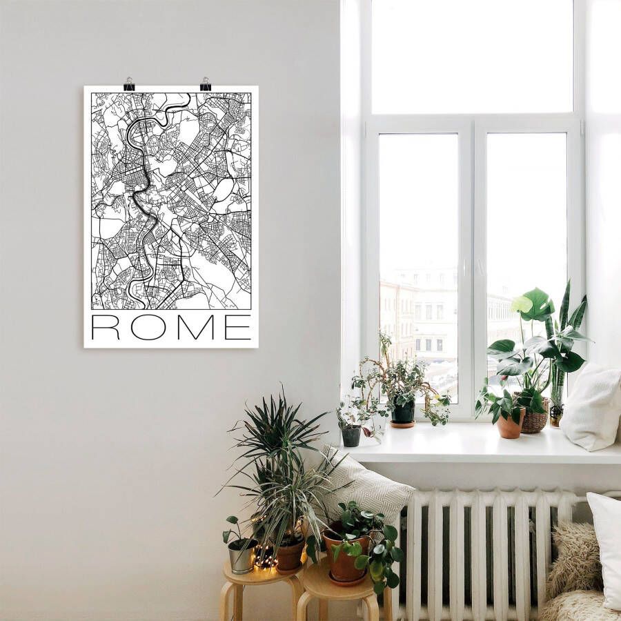Artland Poster Retro kaart Rome Italië zwart & wit als artprint van aluminium artprint op linnen muursticker of poster in verschillende maten - Foto 1