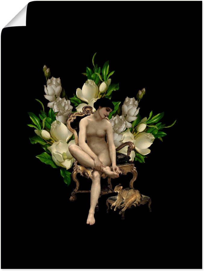 Artland Poster Venus met kat en magnolia's als artprint van aluminium artprint op linnen muursticker of poster in verschillende maten - Foto 1
