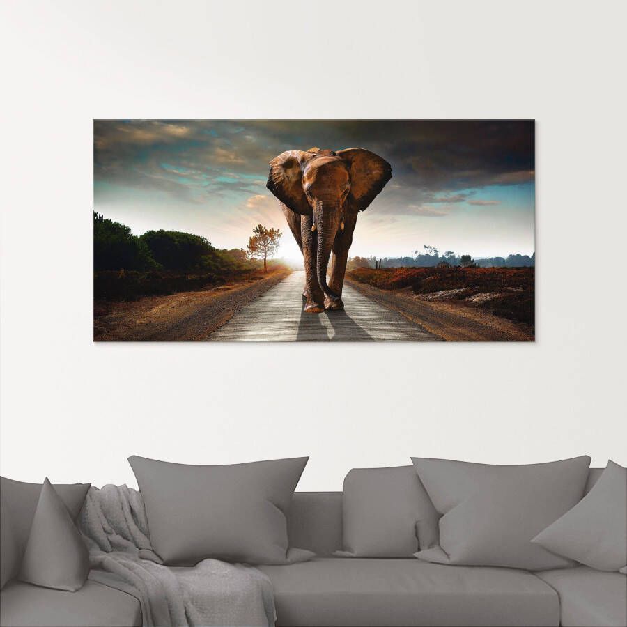 Artland Print op glas Een olifant loopt op de weg - Foto 3