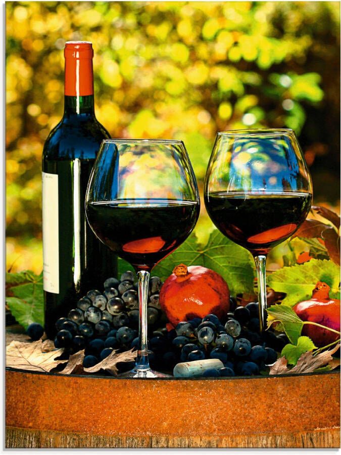 Artland Print op glas Glazen met rode wijn op oud vat - Foto 3