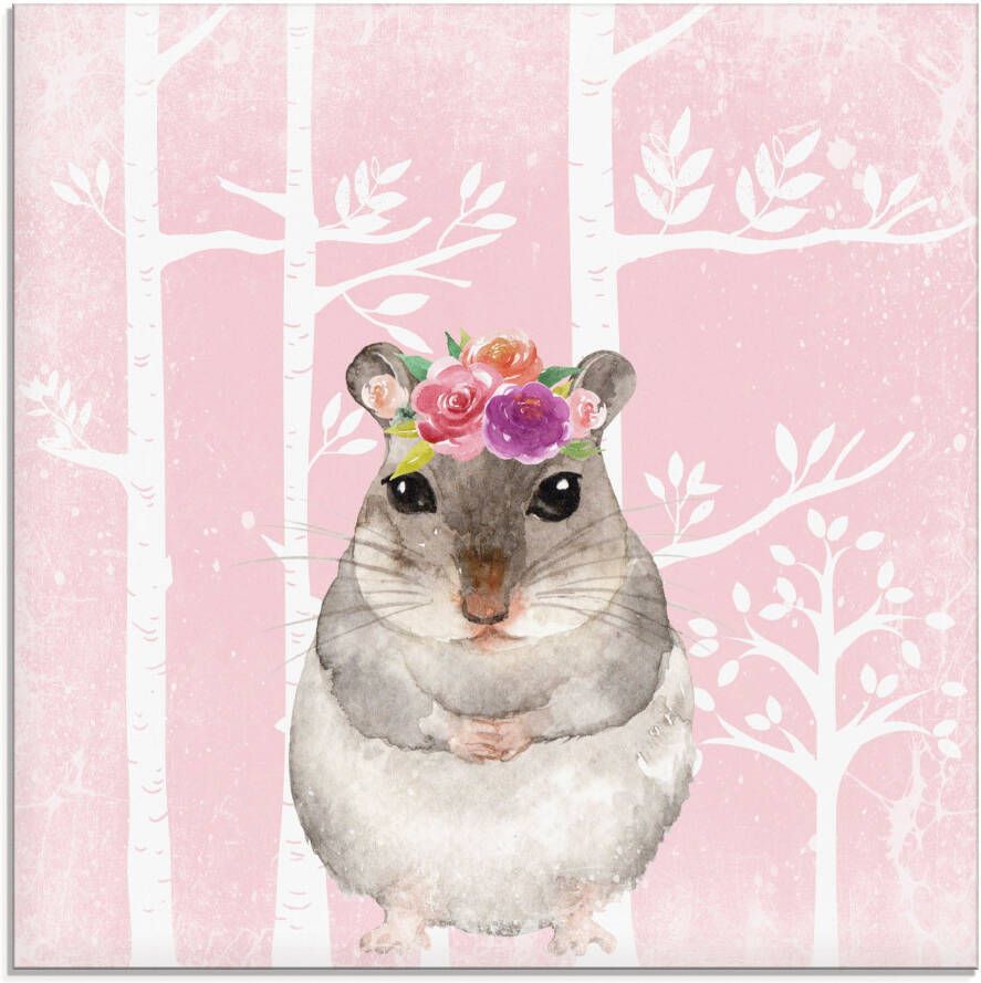 Artland Print op glas Hamster met bloemen in pink bos - Foto 4