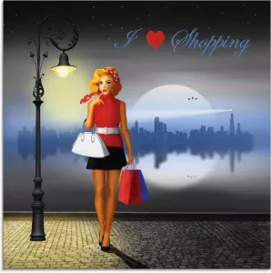 Artland Print op glas Ik hou van shoppen (1 stuk)