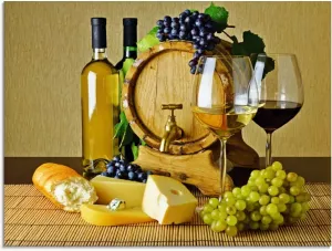 Artland Print op glas Kaas wijn en druiven (1 stuk)