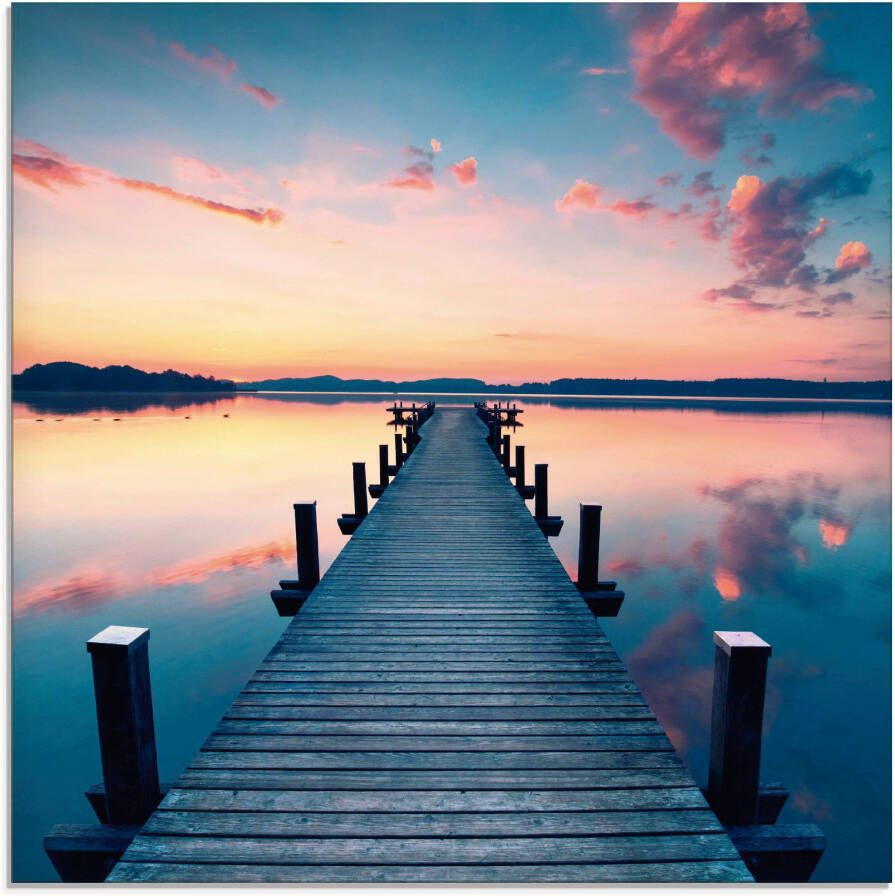 Artland Print op glas Lange pier aan het meer in zonsopkomst - Foto 5