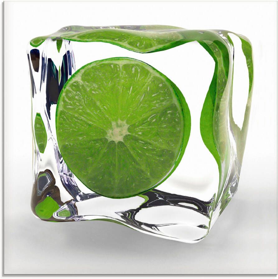 Artland Print op glas Limoen in ijsblokje in verschillende maten - Foto 3