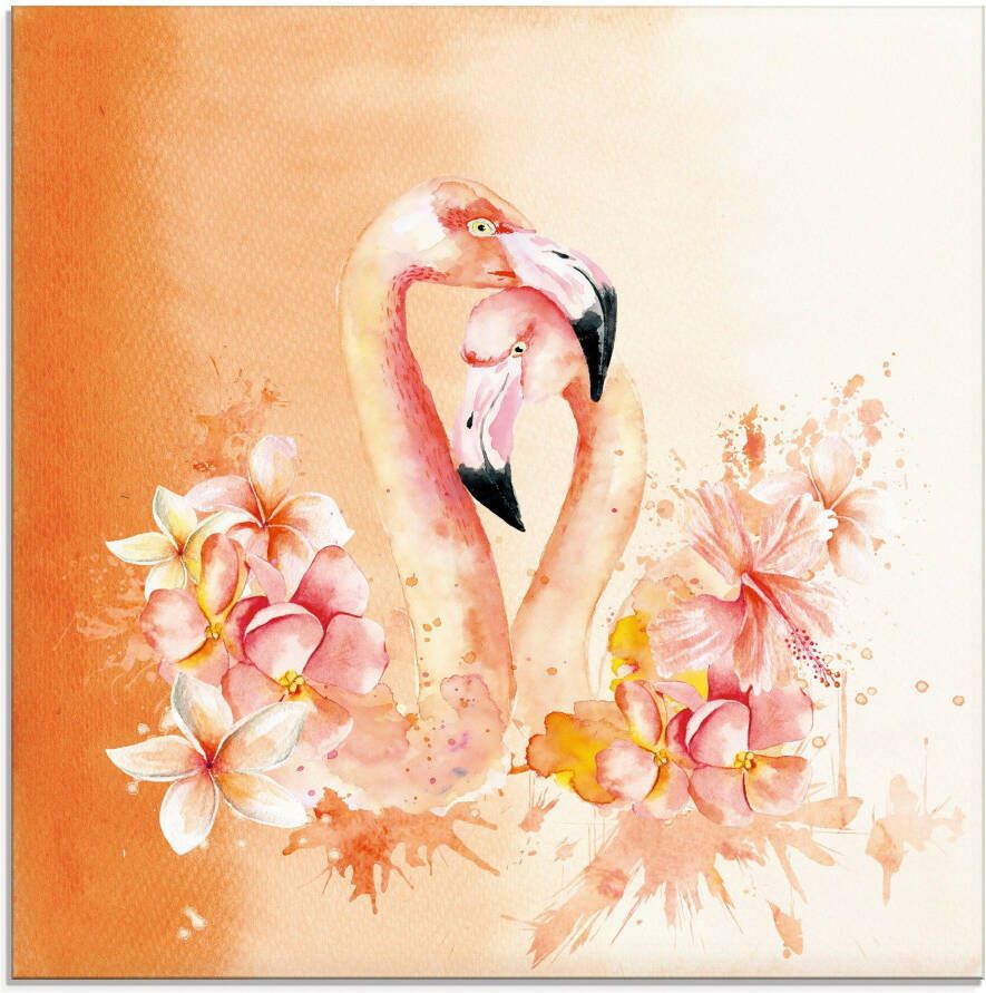 Artland Print op glas Oranje flamingo In Love- illustratie - Foto 1