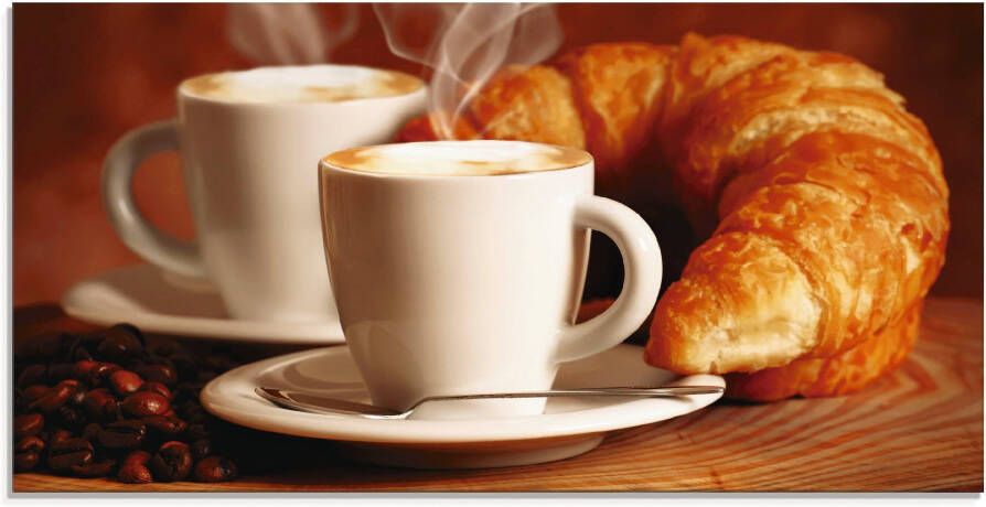 Artland Print op glas Stomende cappuccino en croissant - Foto 3