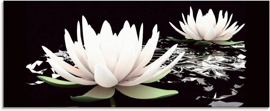 Artland Print op glas Twee lotusbloemen op het water - Foto 3