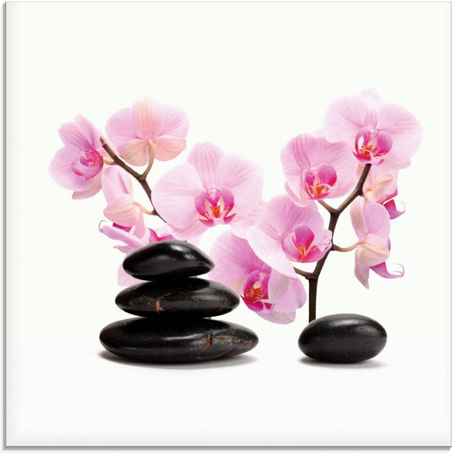Artland Print op glas Zwarte stenen en roze orchidee